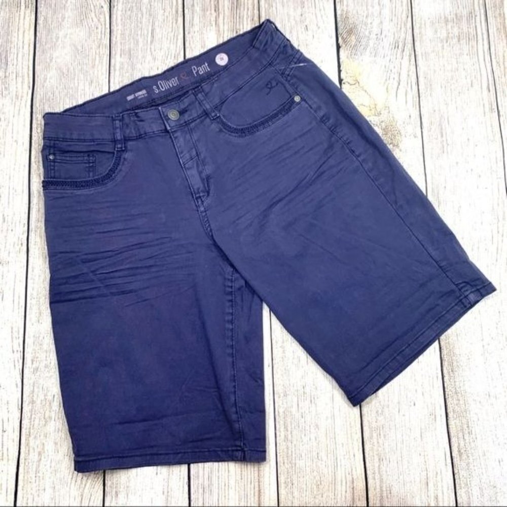 s.Oliver Navy Blue Smart Bermuda Loose Fit Shorts